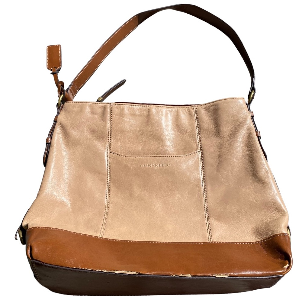 Tignanello Leather Tan and Brown Shoulder Bag Purse